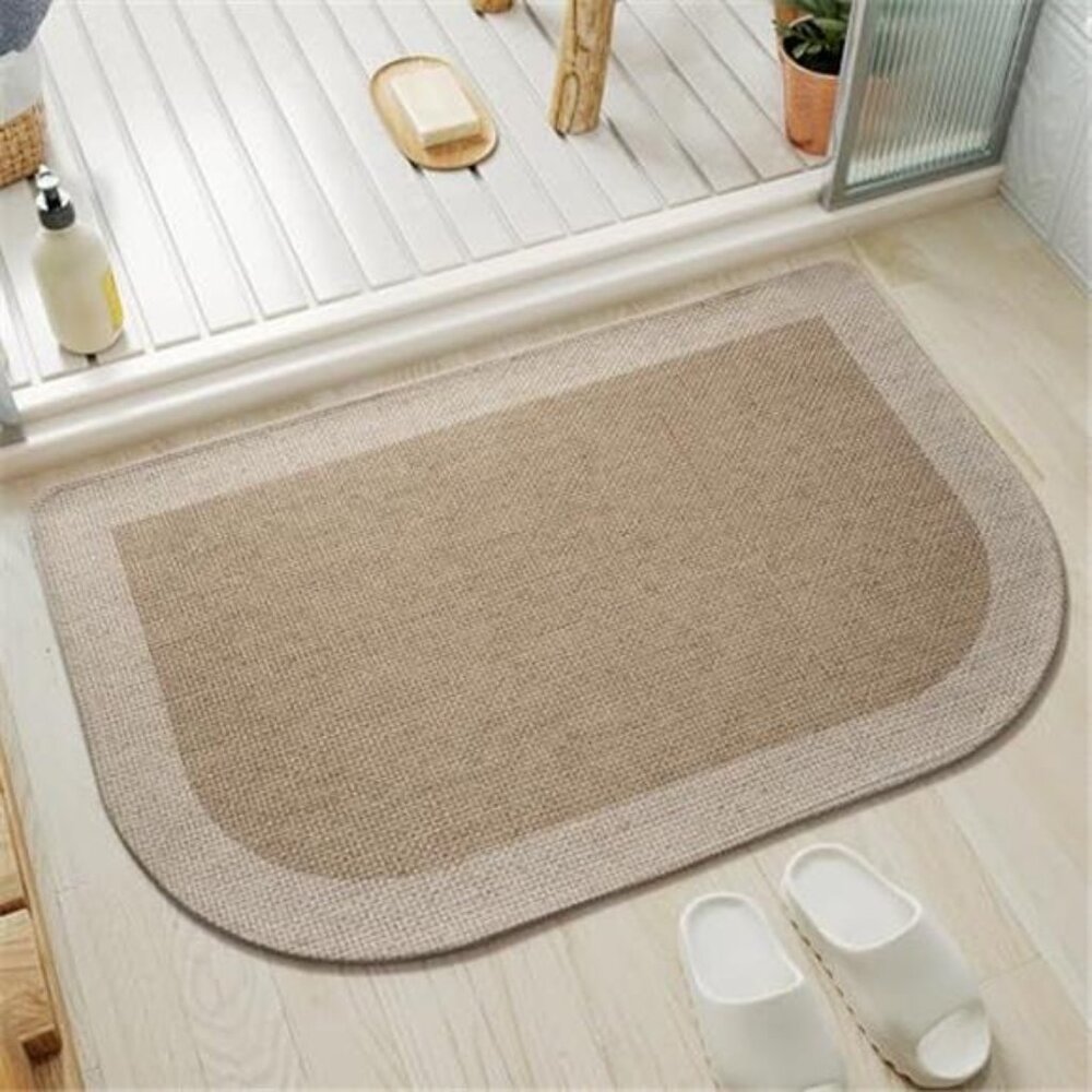 Half Circle Bath Mat Non Slip Thin Bathroom Rug Quick Dry Washable Brown Beige